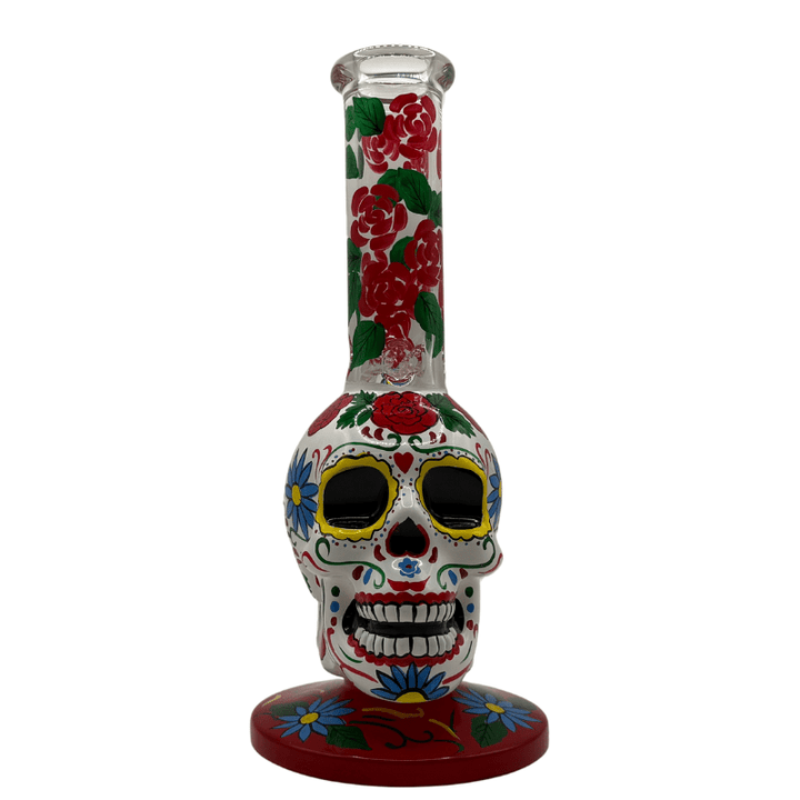 9" Sugar Skull Water Pipe red skull