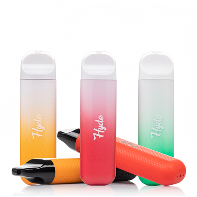 Colorful 'Hyde' vape devices on a white background