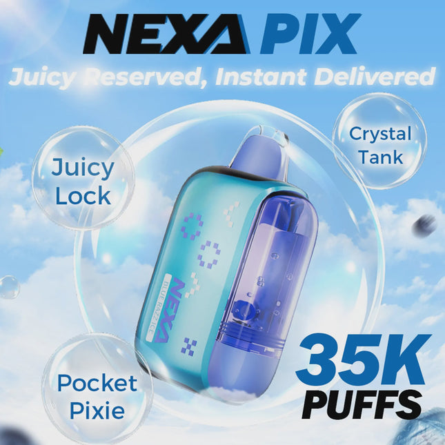 Nexa Pix product with features highlighted on a blue sky background