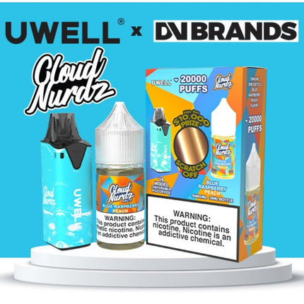 Cloud Nurdz Salt x Uwell V6 - E-Liquid + Device Bundle Blue Raspberry Peach 50mg