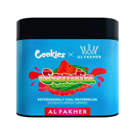 Tobacco product packaging with colorful design and text on a blue background