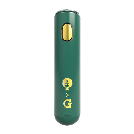 Green electronic device with a gold accent on a white background