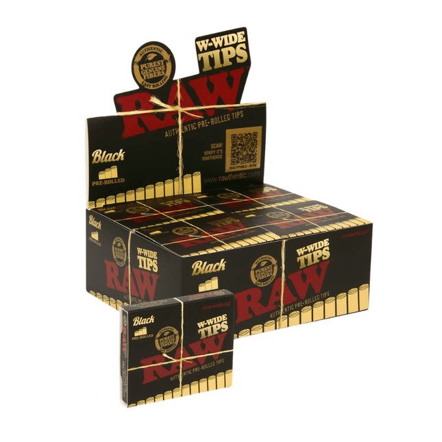 Raw Pre - Rolled Tips Black W - Wide 18 Pack - Virginia Vapes & Tobacco