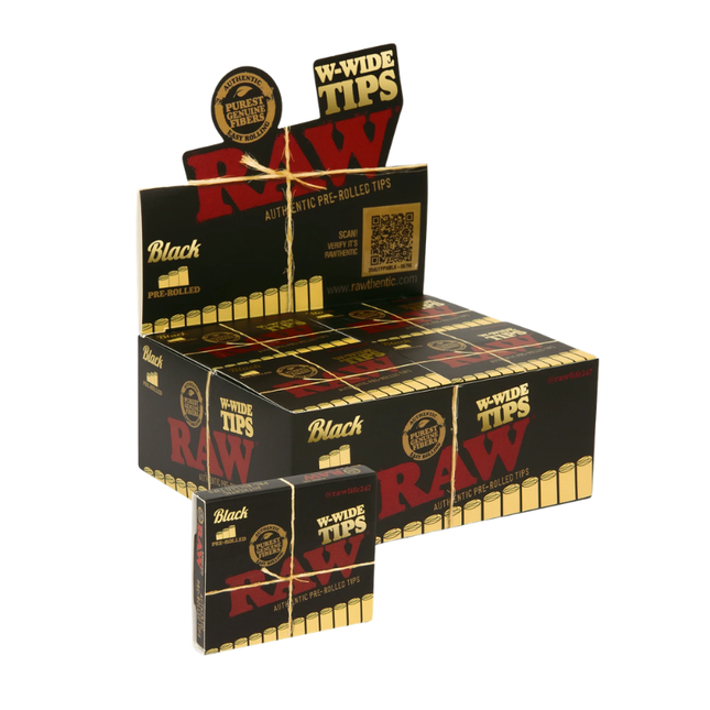 Raw Pre-Rolled Tips Black W-Wide 18 Pack