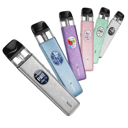 Set of vaping devices in various colors on a white background