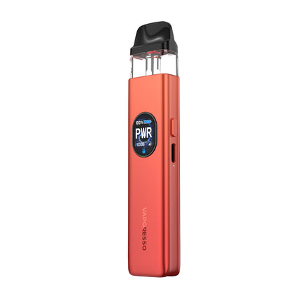 Red vape device with 'Vaporesso' branding on a white background