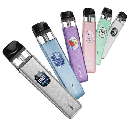 Set of vaping devices in various colors on a white background