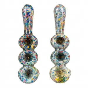 7-inch hand-blown glass handpipe with three-chamber confetti glass design