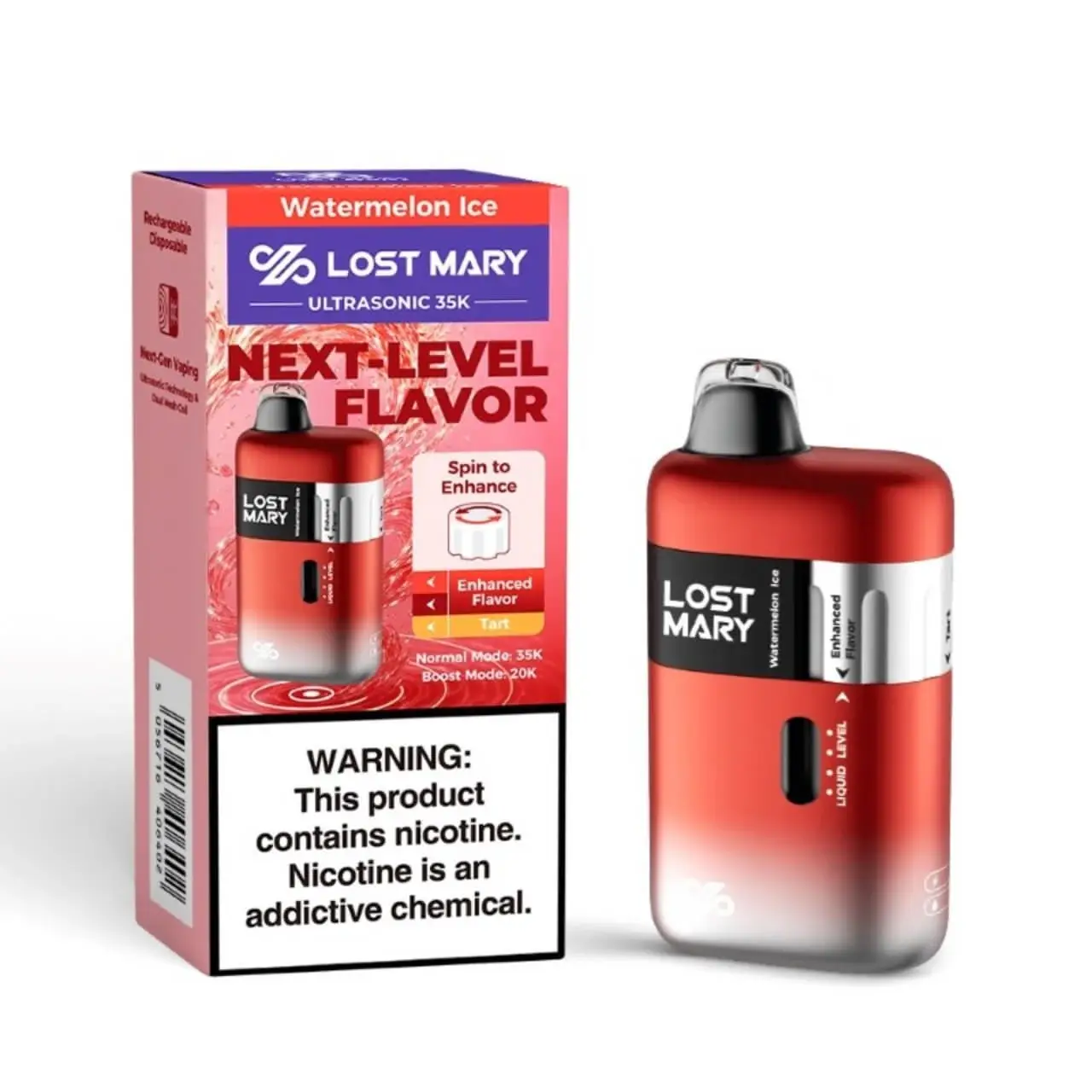 Lost Mary Ultrasonic 35K disposable vape in Watermelon Ice flavor, 5% nicotine