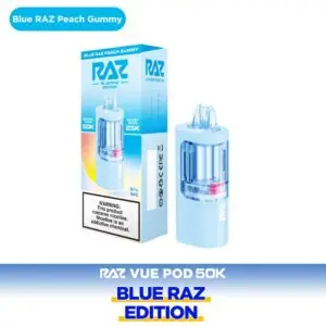 RAZ VUE Blue Raz Peach Gummy replacement pod, 50,000 puffs