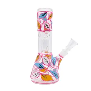 8-inch hand-painted leaf design percolator beaker water pipe