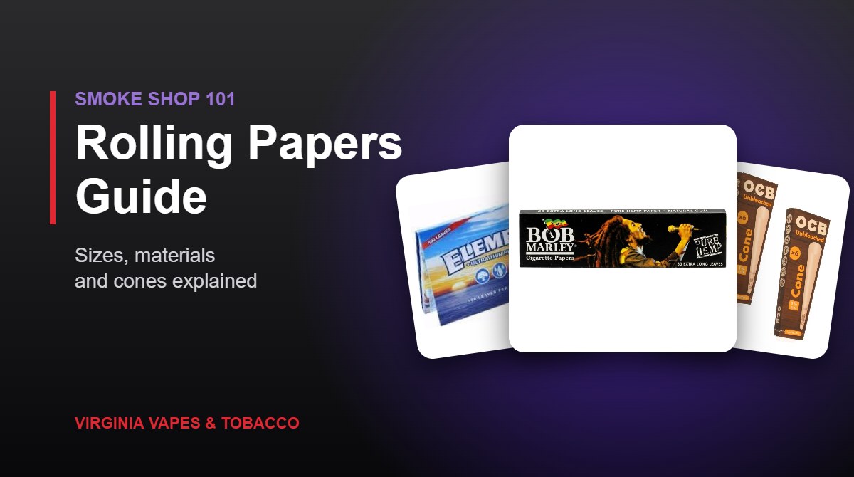 Elements rice rolling papers, OCB unbleached cones and Bob Marley hemp rolling papers