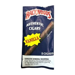 Backwoods Vanilla 5 pack cigars in resealable foil pouch