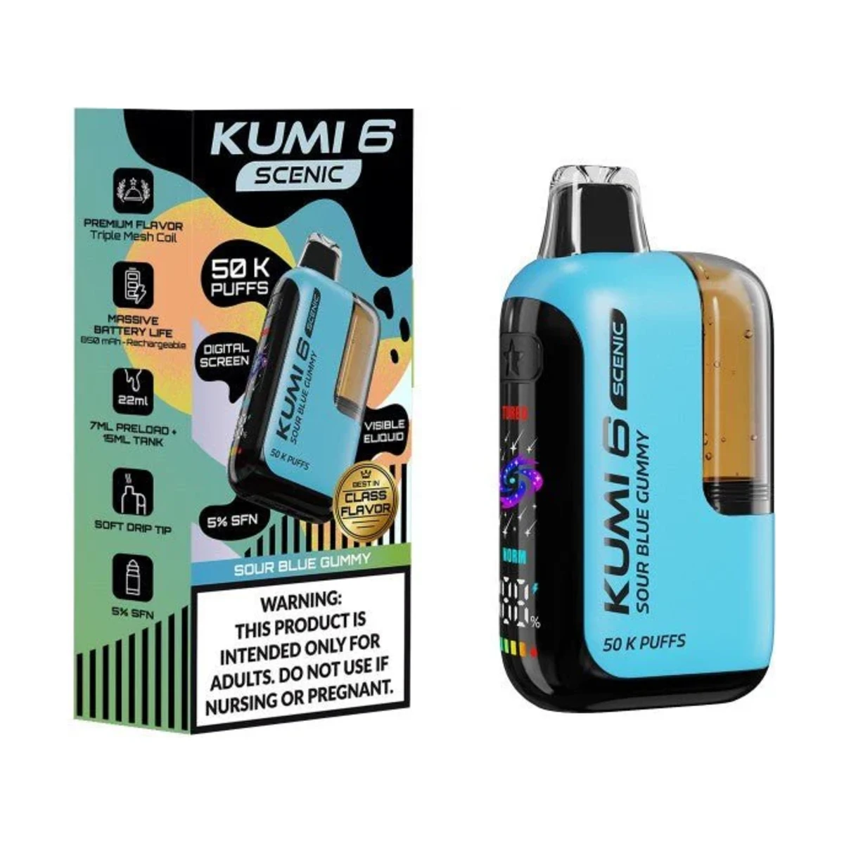 Kumi 6 Scenic NoNic6 Disposable Sour Blue Gummy