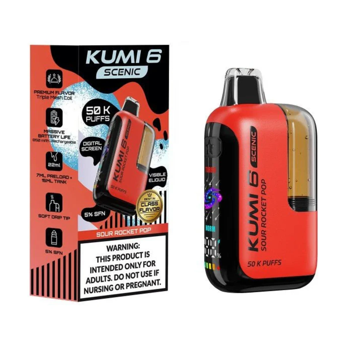 Kumi 6 Scenic NoNic6 Disposable Sour Rocket Pop